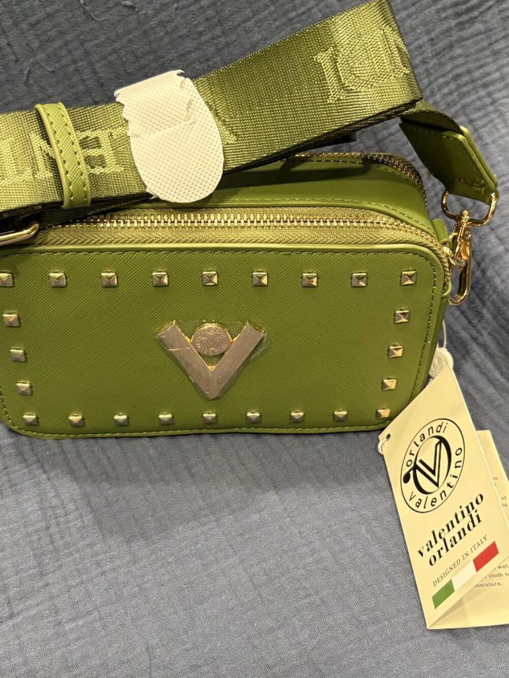 Valentino Orlandi Studded Crossbody Bag Olive
